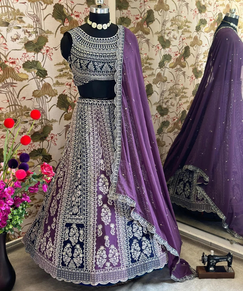 Georgette With Embroidery Sequence Design Work Designer Lehenga