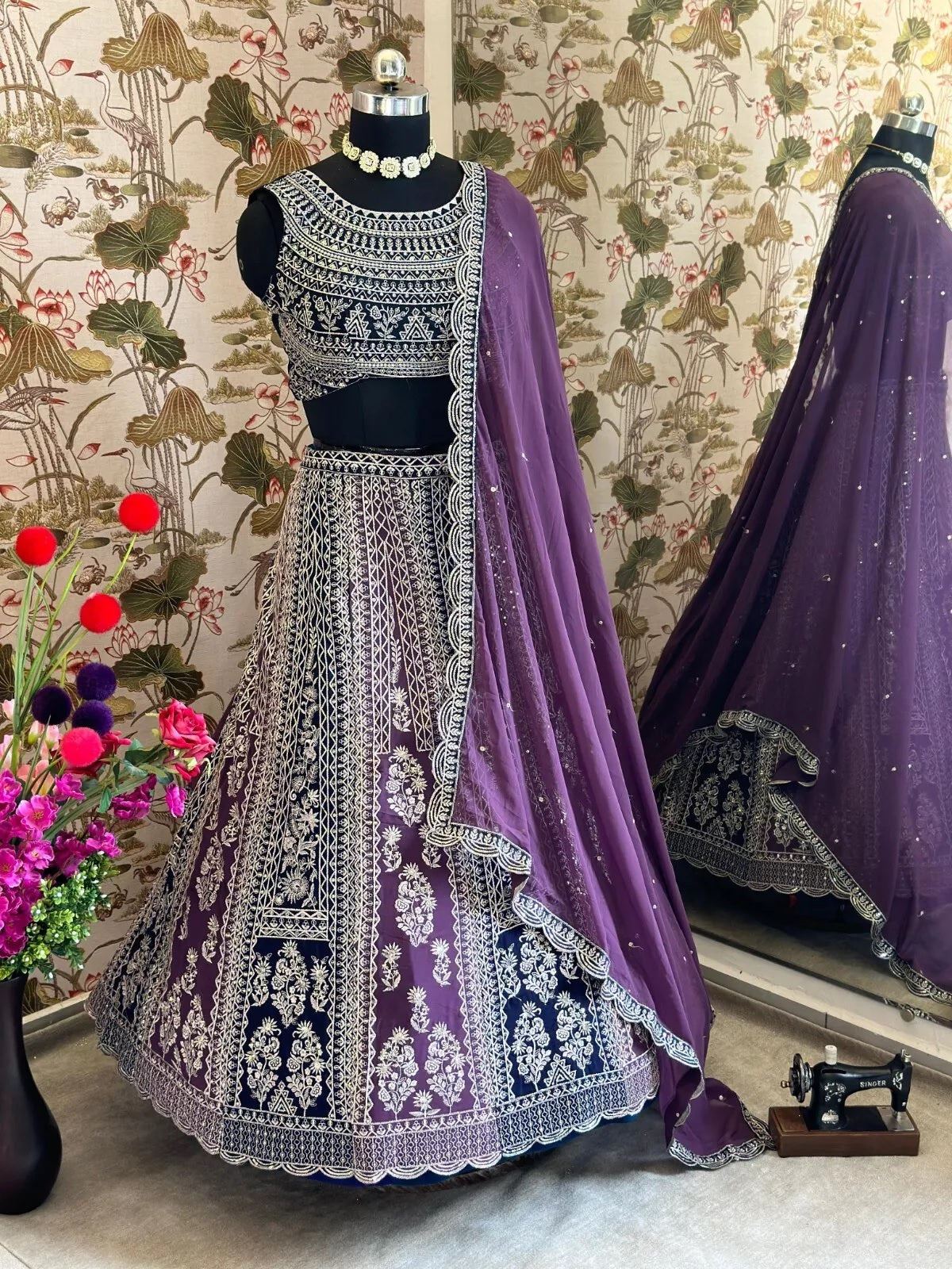 Georgette With Embroidery Sequence Design Work Designer Lehenga