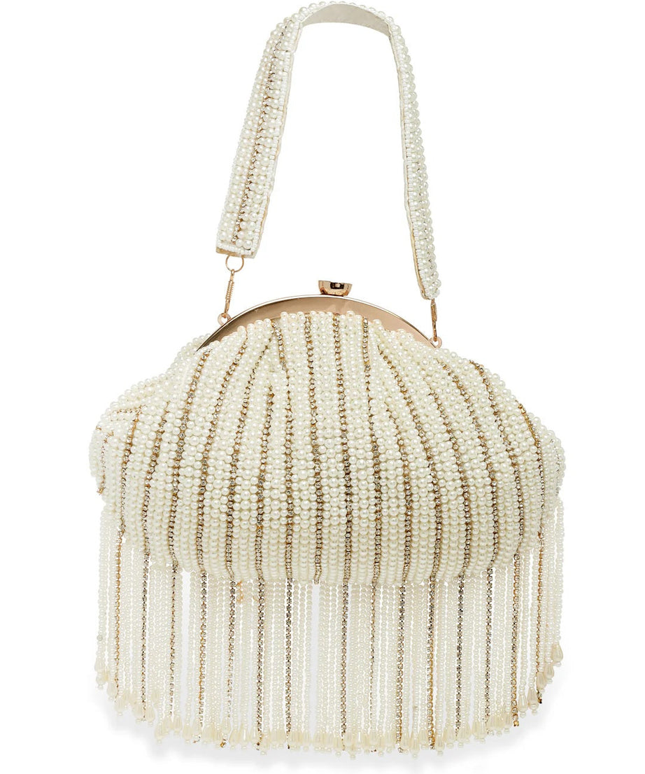 Droop Striped Embellished Faux Silk Clutch