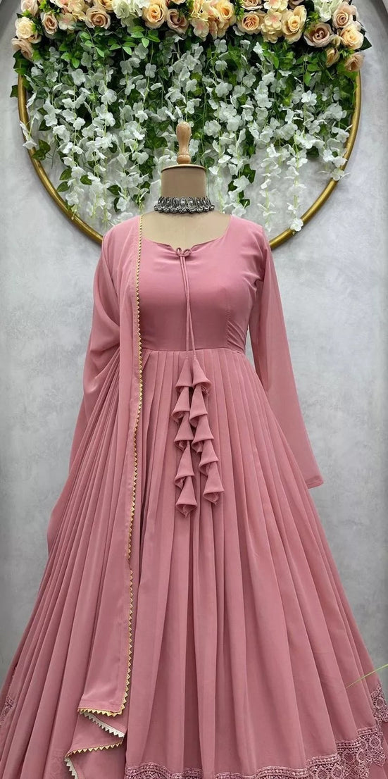 Designer Faux Georgette Long Anarkali Gown & Dupatta