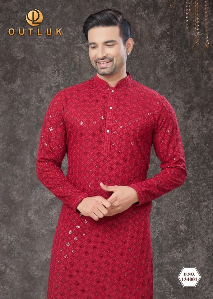 Traditional Wear Rayon Sifly Lakhnawi Kurta Pajama Set For Men's