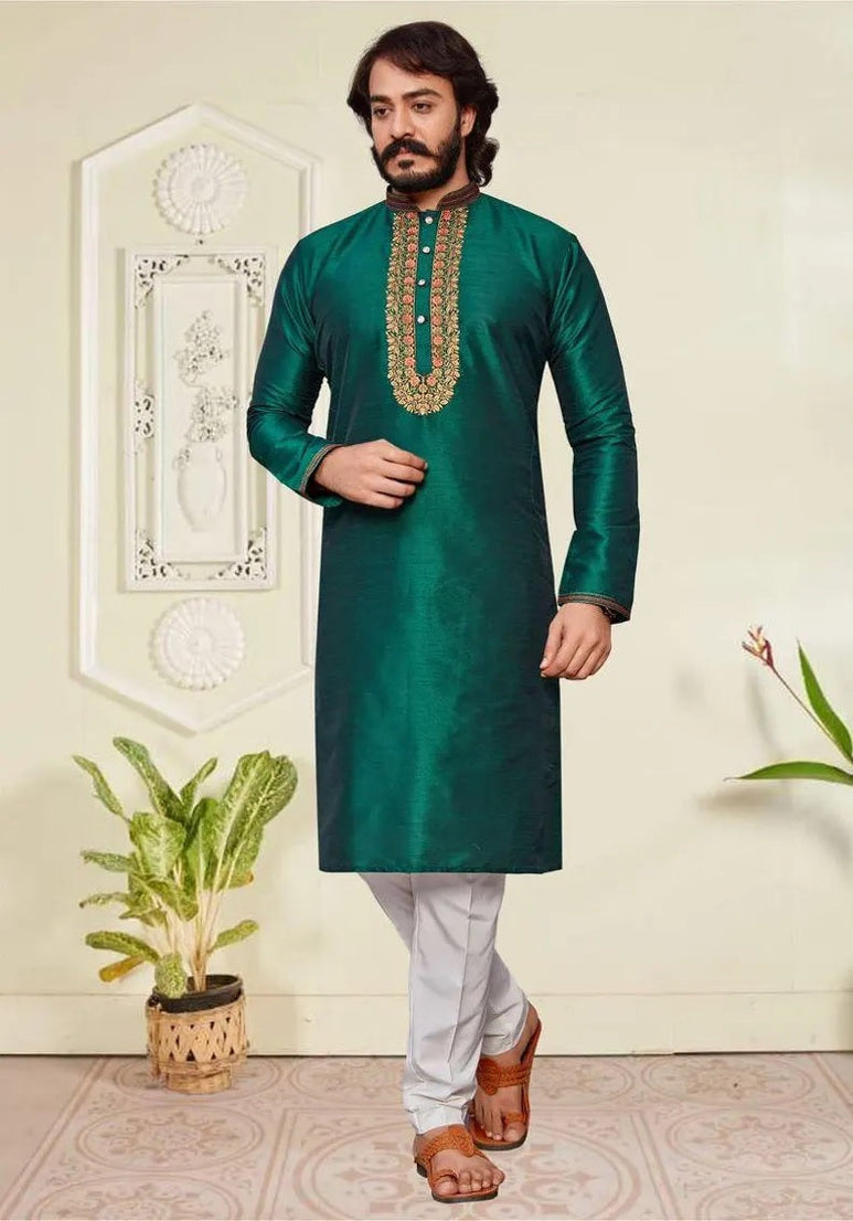 Silk With Embroidery Work Men's Kurta Pajama Set