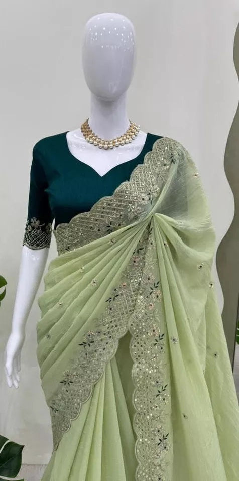 Bollywood Wedding Wear Crunchy Silk Saree, Party Wear Ethnic Sari & Blouse