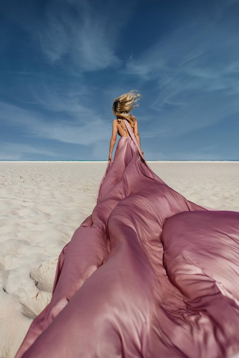 Long Flowy Infinity Dress Mauve Flying Dress For Photoshoot