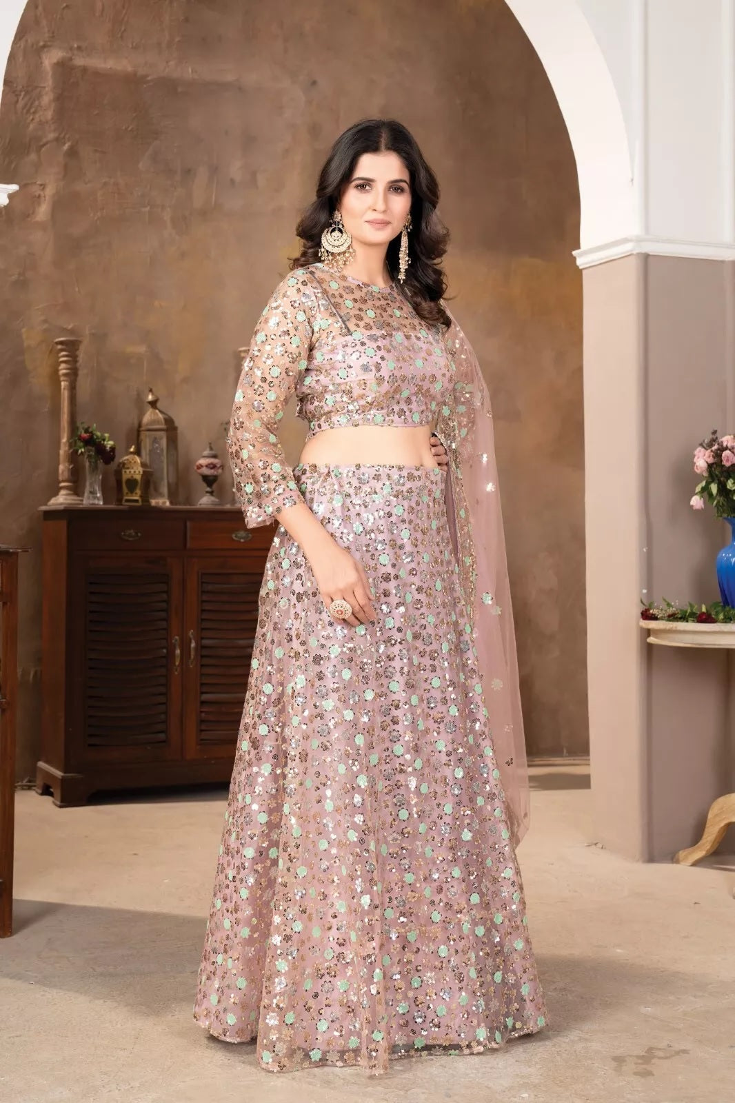 Embellished With  Sequence Work  Designer Lehenga Blouse & Dupatta