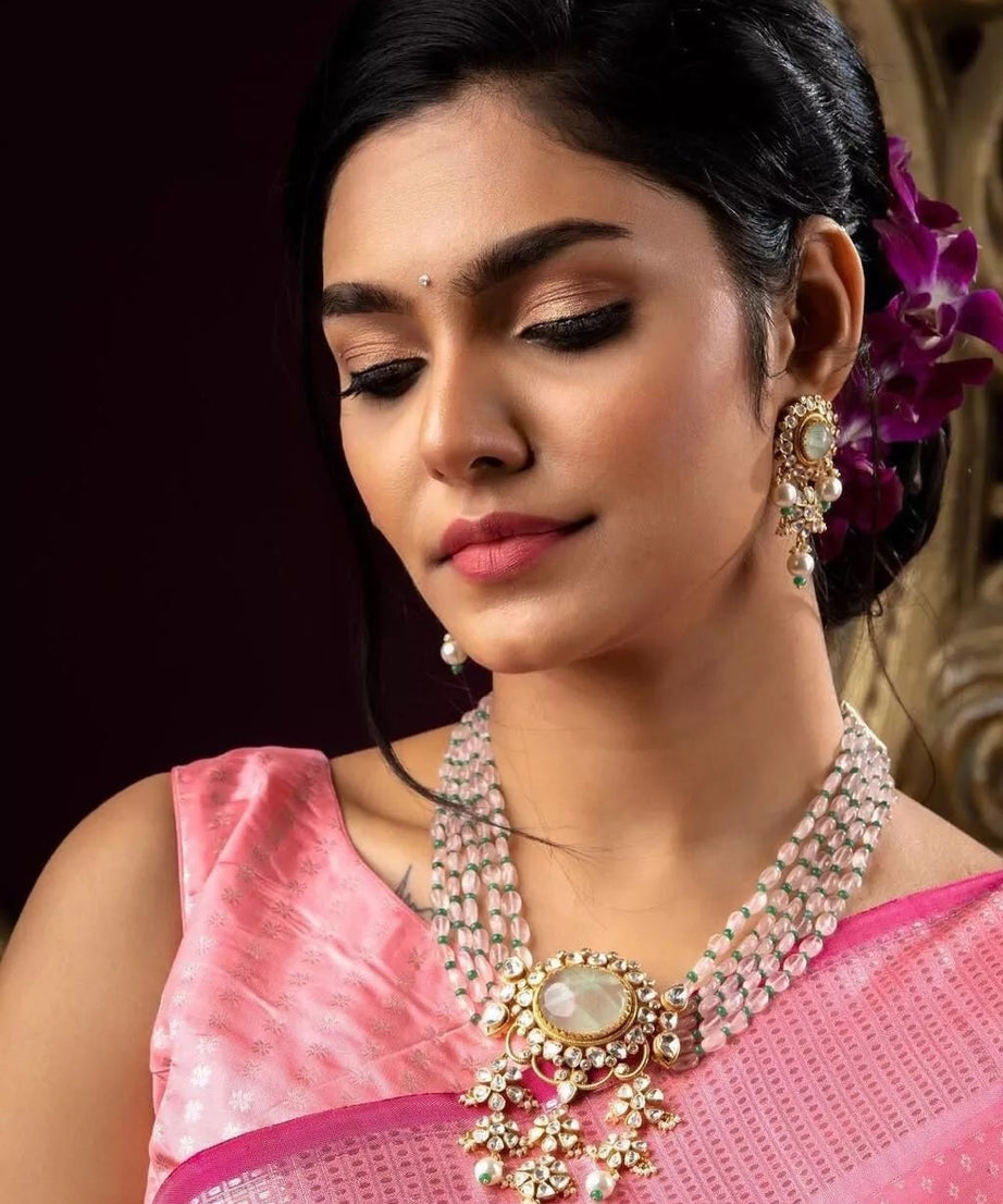 Wedding Pink Soft Lichi Silk & Jacquard Work Saree With Blouse