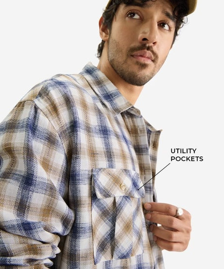 Plaid Khaki Men Textured Shirts