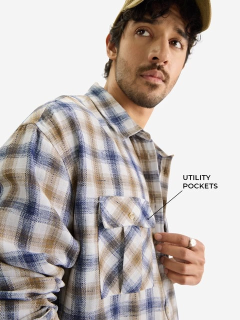 Plaid Khaki Men Textured Shirts