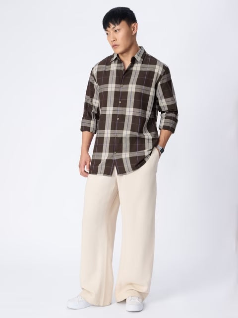 Checks Mocha Cotton Linen Shirts
