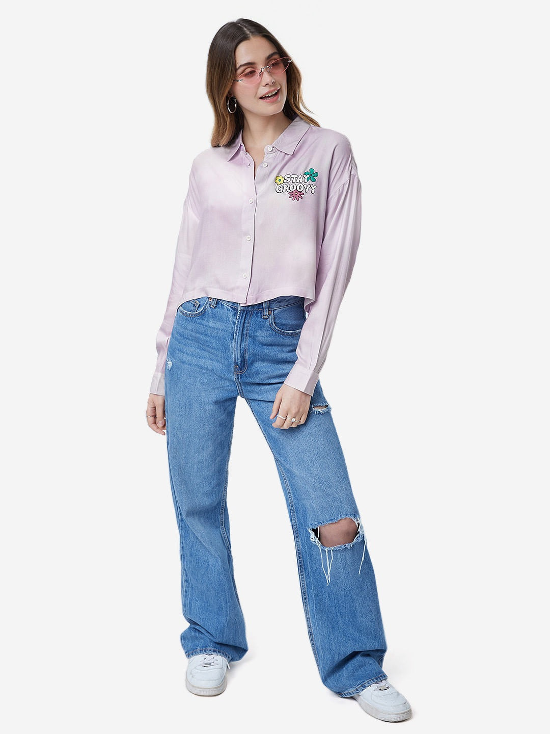 Stay Groovy Tie Dye Women Boxy Fit Shirts