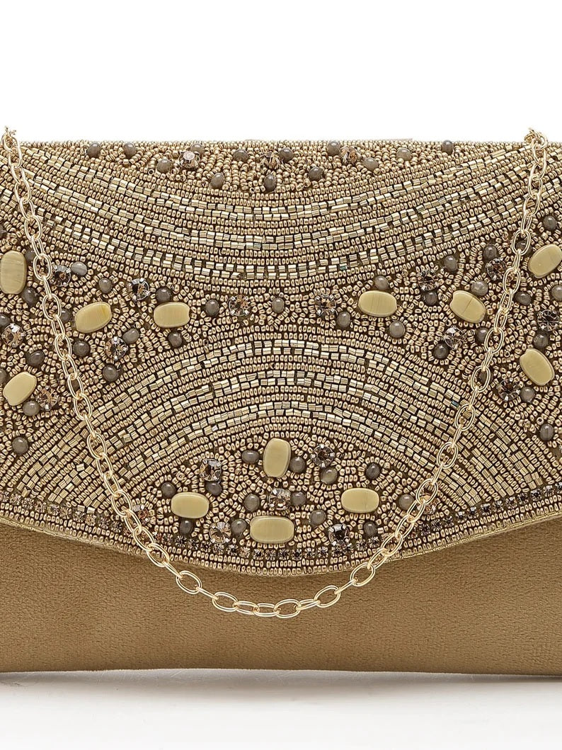 Adorn Embellished Suede Clutch