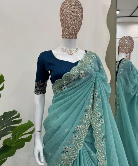 Party Wedding Wear Stylish Crunchy Silk Saree,Traditional Festival Sari