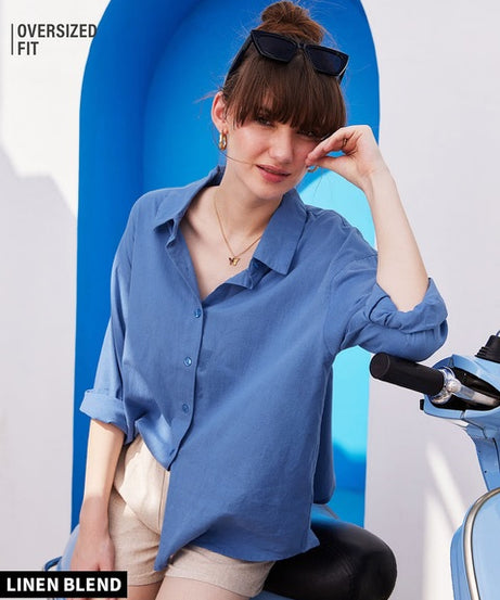Cotton Linen River Blue Women Shirts