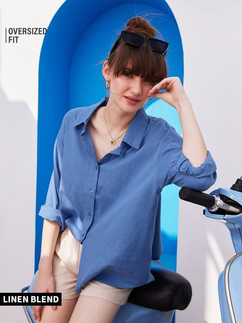 Cotton Linen River Blue Women Shirts