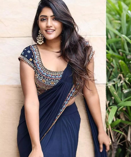 Soft Georgette With Embroidery Lace Border Ready To Wear Sari With Blouse