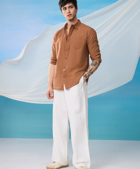 Cotton Linen Russet Brown Cotton Linen Shirts