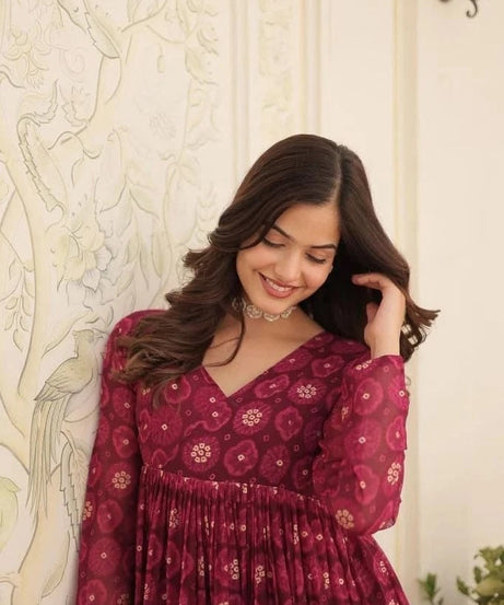 Fancy Stylish Delta silk Round Fleard Long Top For Women's