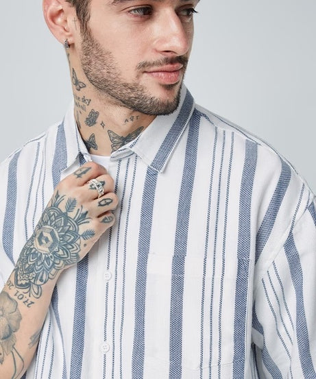 Solids White and Grey Stripes Oversized Shirts