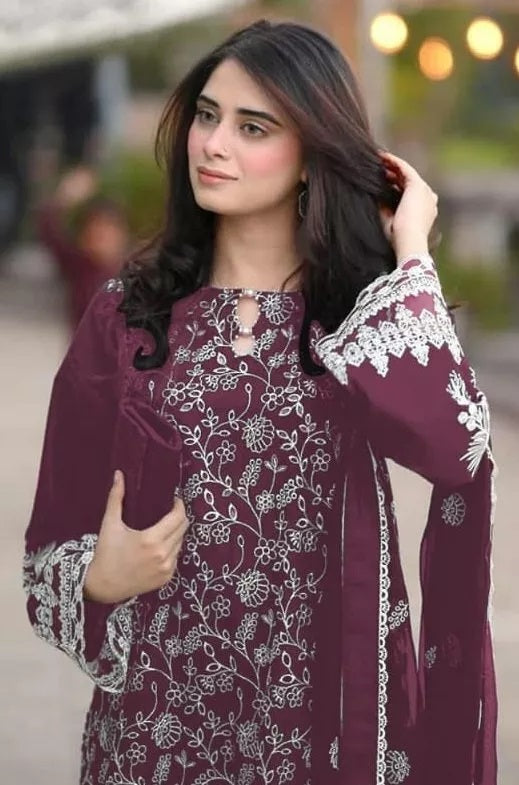 Georgette With Embroidery Work Pakistani Top Bottom With Dupatta