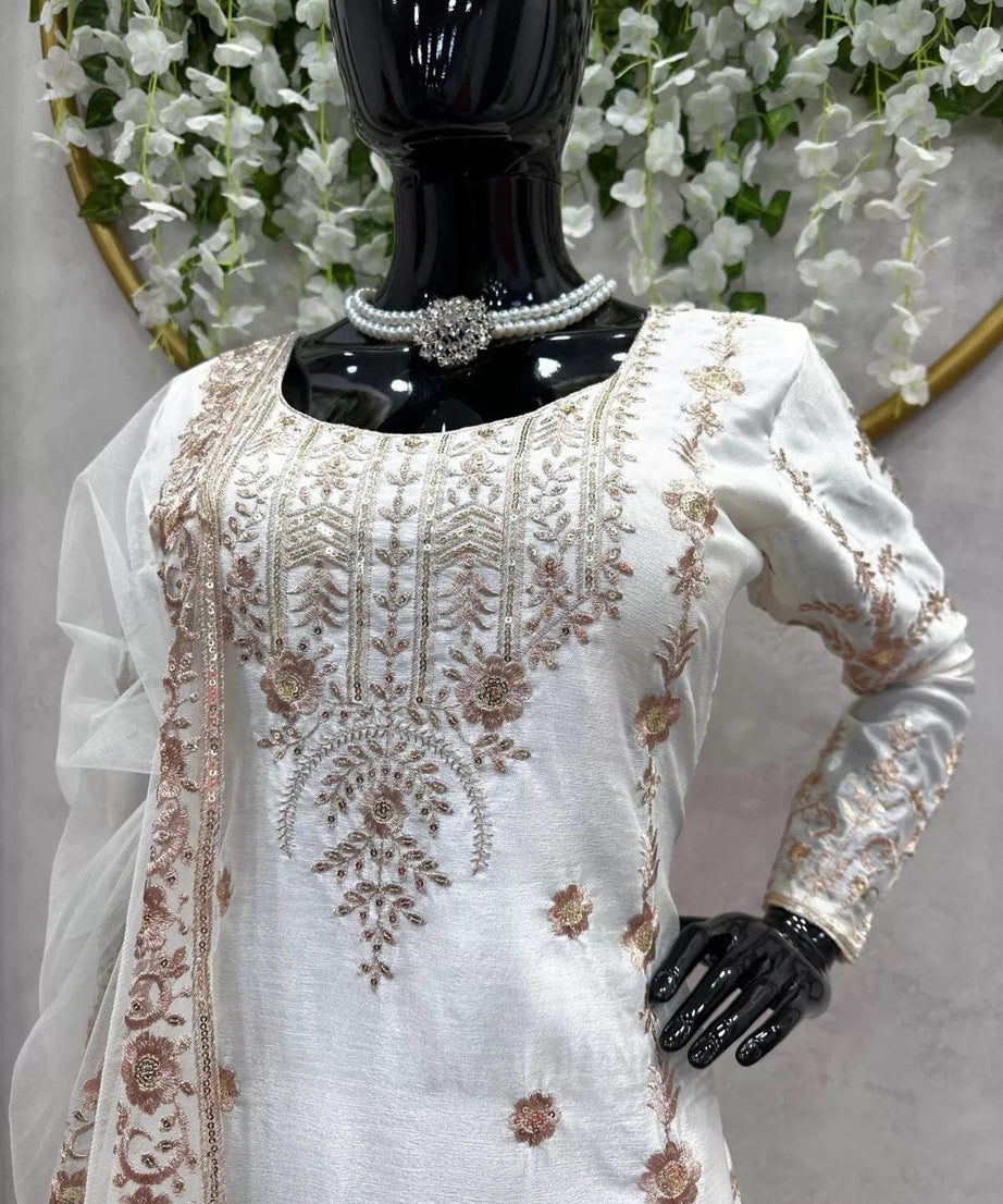 Chinon Silk Traditional Wedding Wear Latest Top Sharara & Dupatta