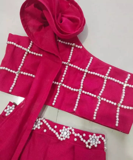 Elegant Bright Pink Cotton Palazzo and One-Shoulder Top Set