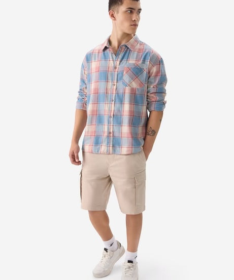 Plaid  Blue, White, Pink Men Relaxed Shirts