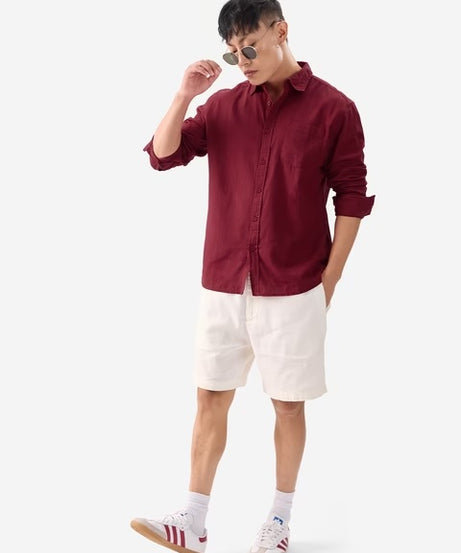 Cotton Linen Red Cotton Linen Shirts