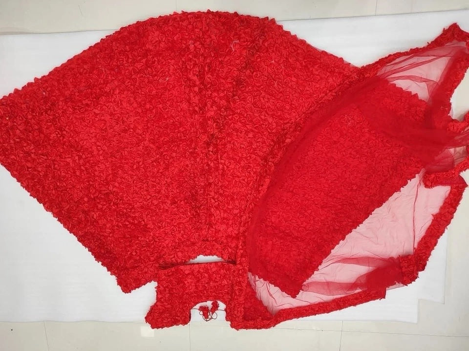 Premium Net With Heavy Riboon Flower Work Lehenga Blouse With Dupatta15-HR