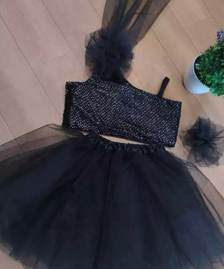 MOST PICKED NET FULL FLAIRED KID’S TOP WITH SKIRT BLACK