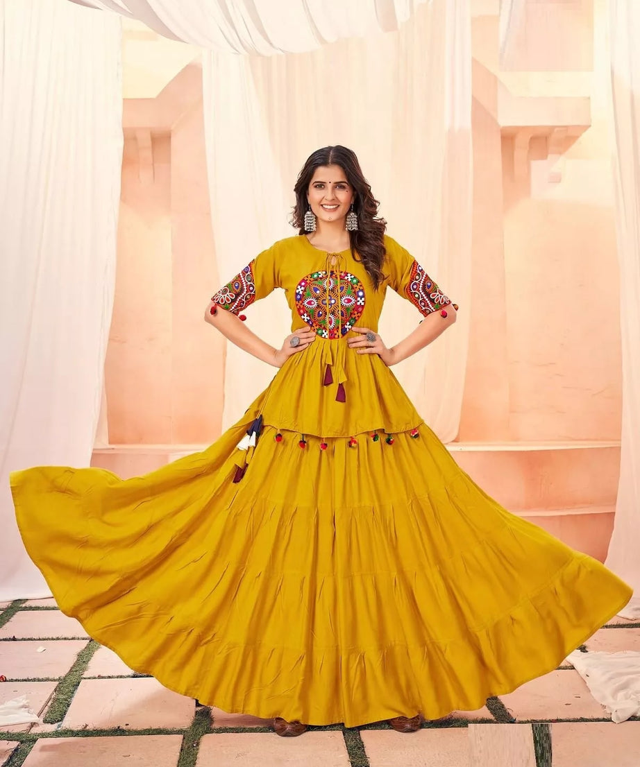 Rayon With Gamthi Work Lehenga Choli