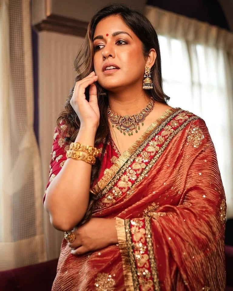 Heavy Soft Banarasi Crush Fabric Party Wedding Wear Saree,Function Sari