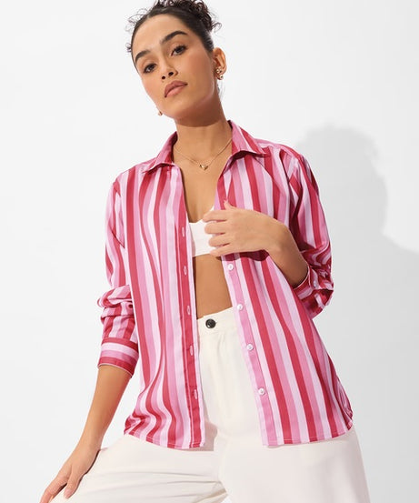 Satin Rosebud Stripes Women Shirts