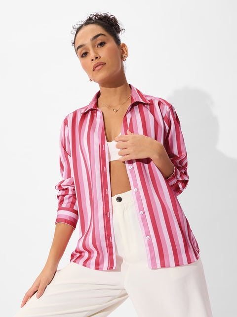 Satin Rosebud Stripes Women Shirts