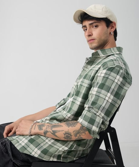 Cotton Linen Checks  Matcha Cotton Linen Shirts