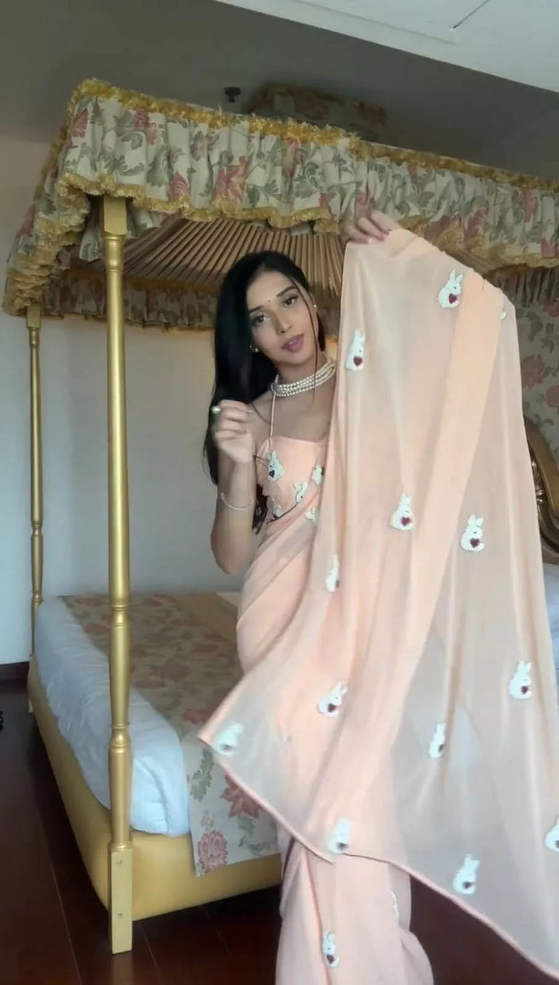 Faux Georgette Ready To Wear Saree With Blouse