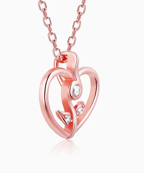 Rose Gold Leaf Me More Heart Pendant with Link Chain