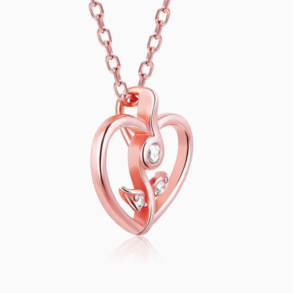 Rose Gold Leaf Me More Heart Pendant with Link Chain