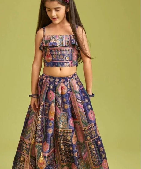 Kid's Wedding Party Wear Heavy Mun Mun Silk With Designer Print Lehenga & Blouse22-KL