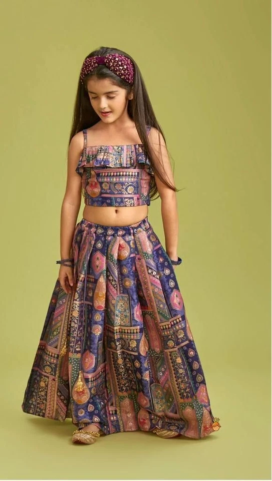 Kid's Wedding Party Wear Heavy Mun Mun Silk With Designer Print Lehenga & Blouse22-KL