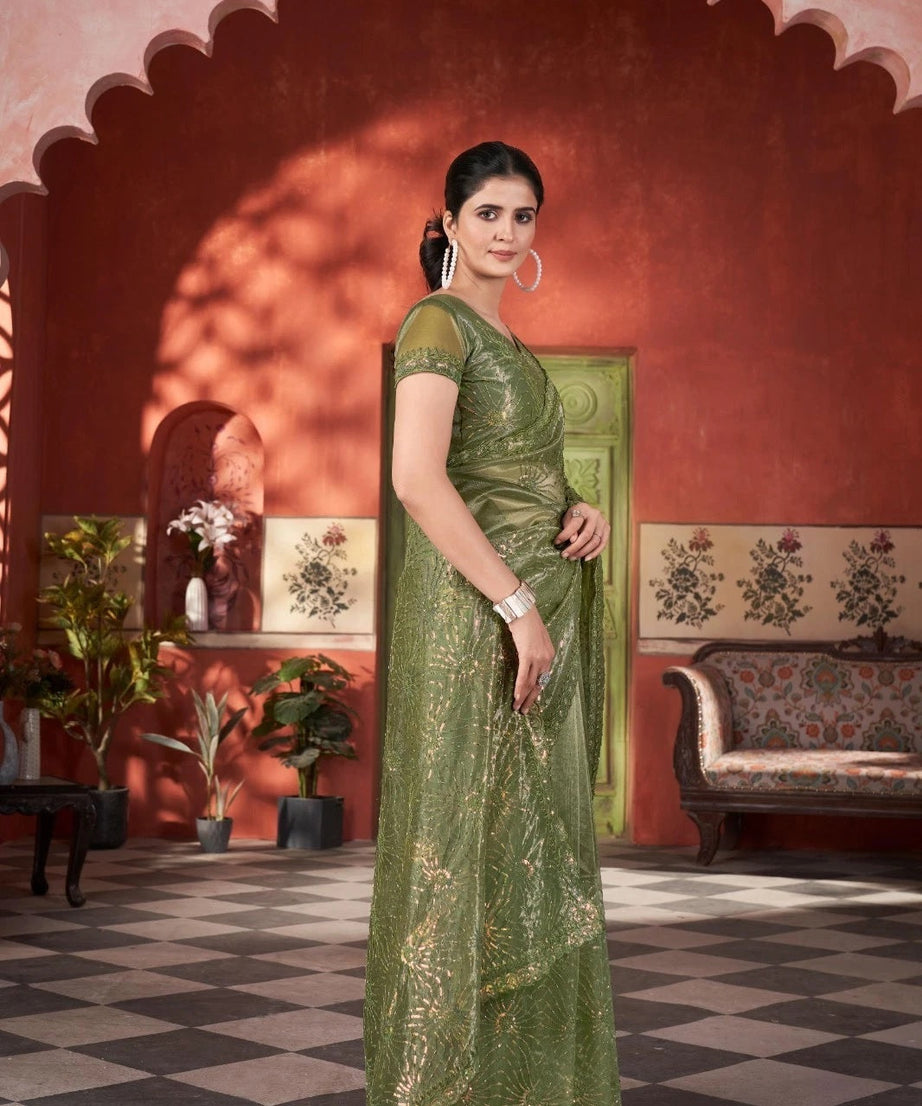 Printed Beautiful Traditional Wear Twill Net Saree With Blouse