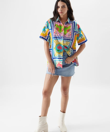Vintage Stamps Women Boyfriend Shirts