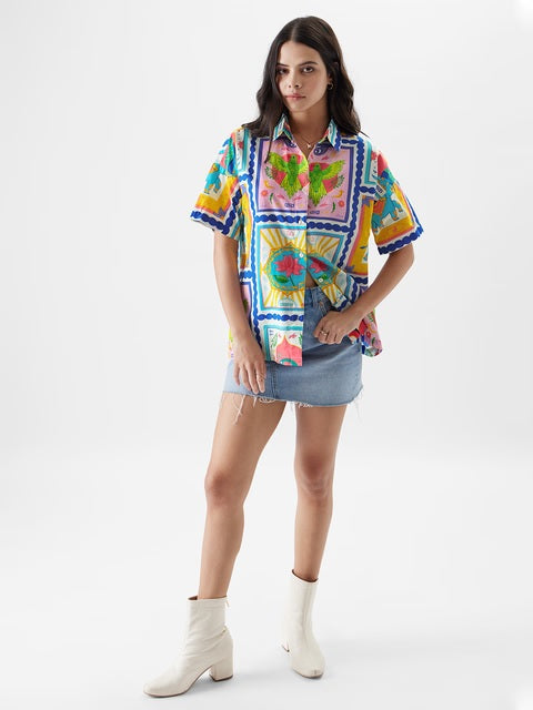 Vintage Stamps Women Boyfriend Shirts