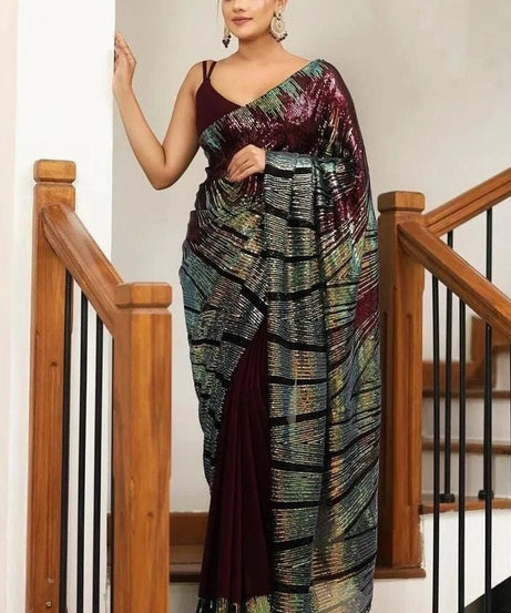 Traditional Georgette Saree With Blouse,Function Wedding Sari
