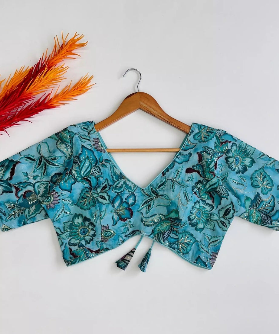 Wedding Full Stitched Tofu Silk Blouse & Choli