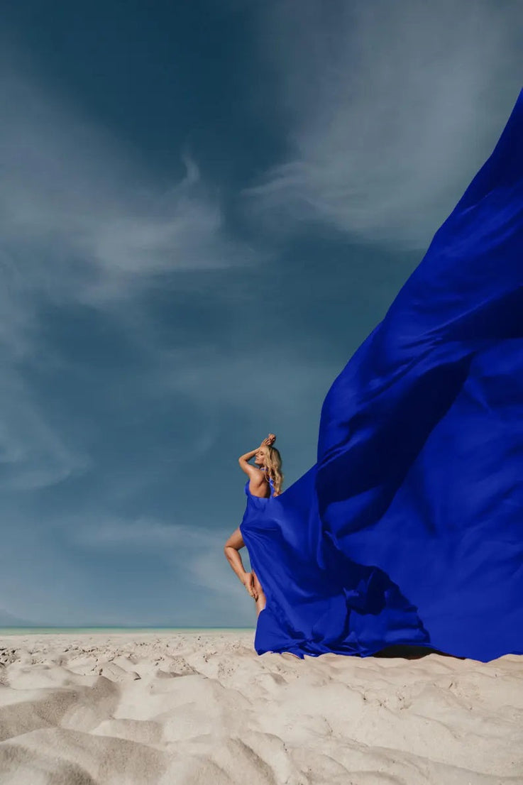 Electric Blue Flying Dress For Photoshoot Infinity Flying Dress Asymmetrical Flying Dress