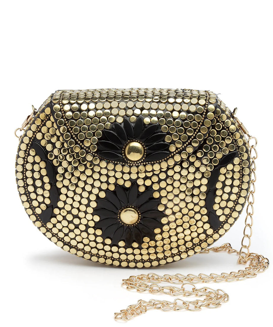Mosaic Embellished Metal Clutch