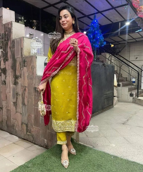 Function Beautiful Full Stitched Heavy Pure Chinon Kurti Bottom Dupatta