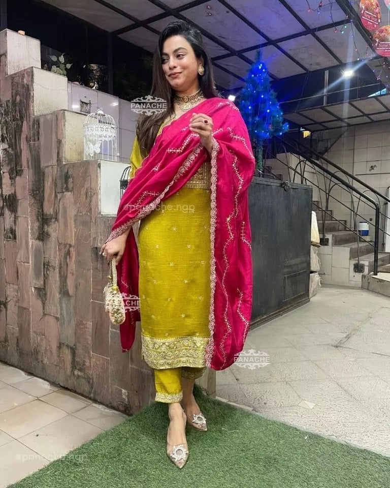 Function Beautiful Full Stitched Heavy Pure Chinon Kurti Bottom Dupatta