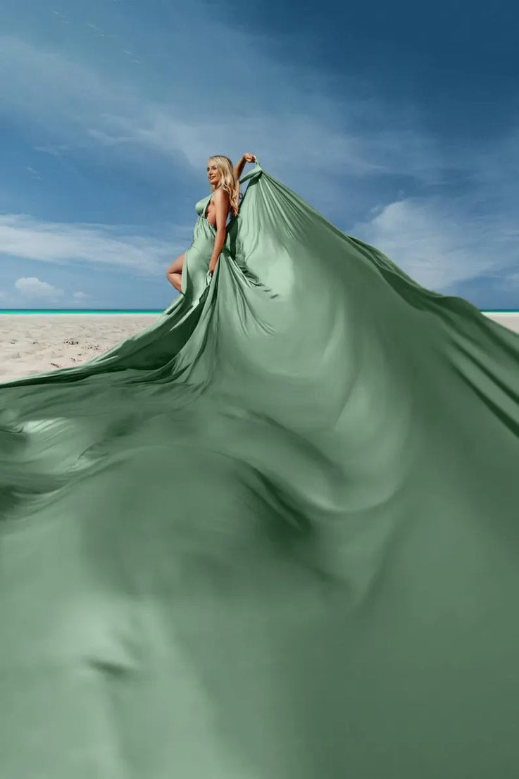 Sage Green Flying Dress For Photoshoot Long Flowing Dress Flying
