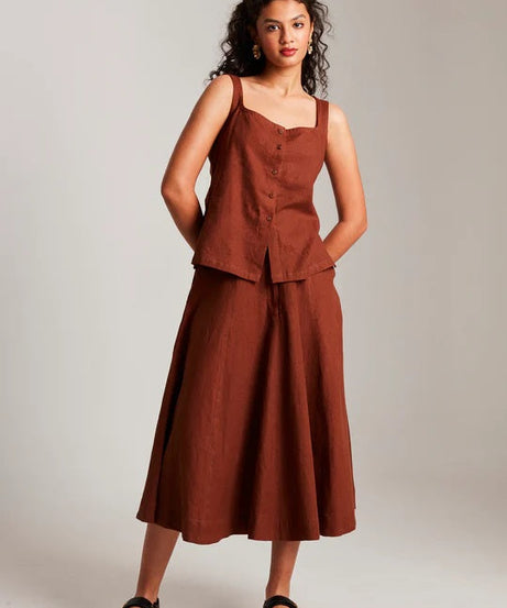 Linen Side Slit Top & Skirt Set